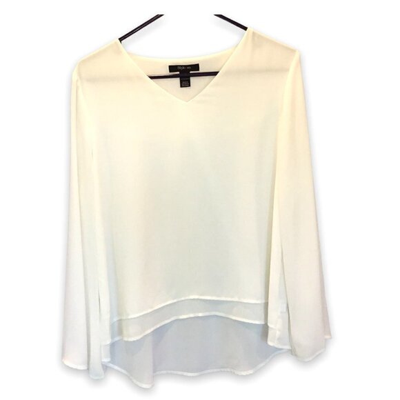 Style & Co Women's Long Bell Sleeve Layered High Low Hem Dressy Blouse Sz Small - Picture 1 of 8